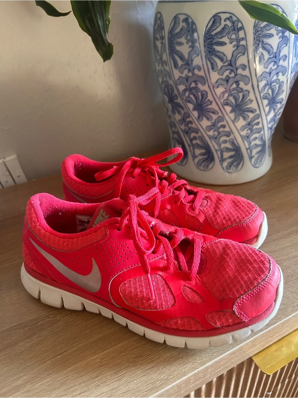 Nike Women's Bright Pink Running Sneakers with White Swoosh